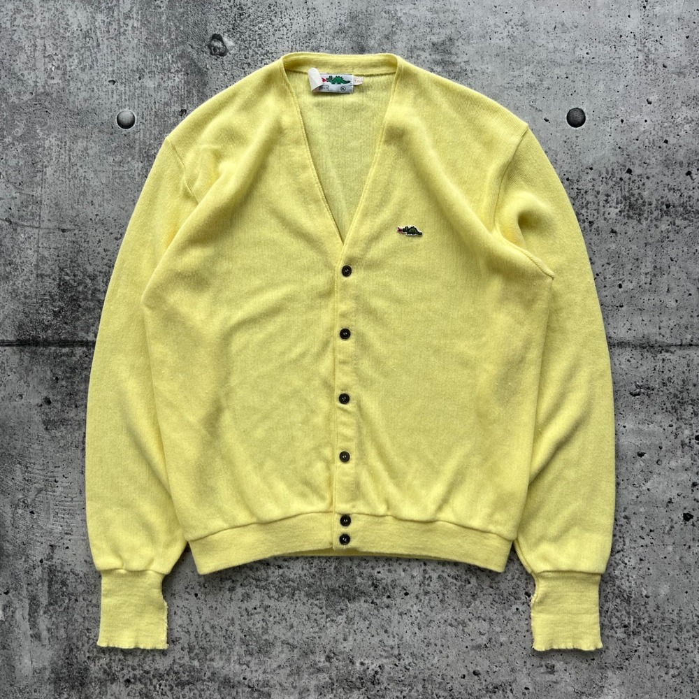 Vintage Sears Sweater Mens XL Tall Yellow Dragon Cardigan Knit Orlon 60s 70s